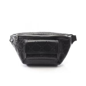 Gucci GG Embossed Waist Bag Body Bum Crossbody Belt Leather Black